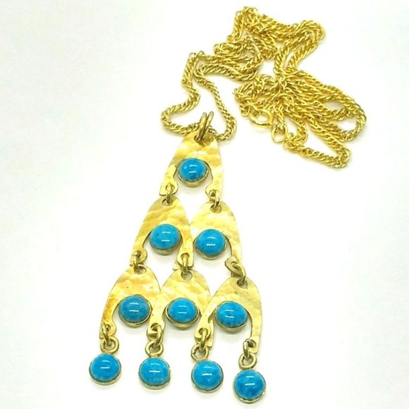 Hammered Gold Tone Tiara Bangle Necklace Ring Set - Picture 5 of 5